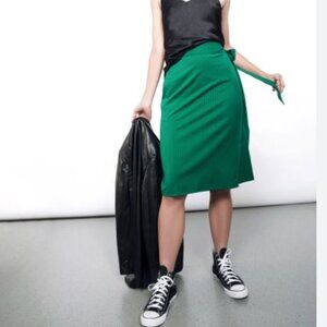 Wildfang Empower Stripe Wrap Skirt - Emerald Pinstripe